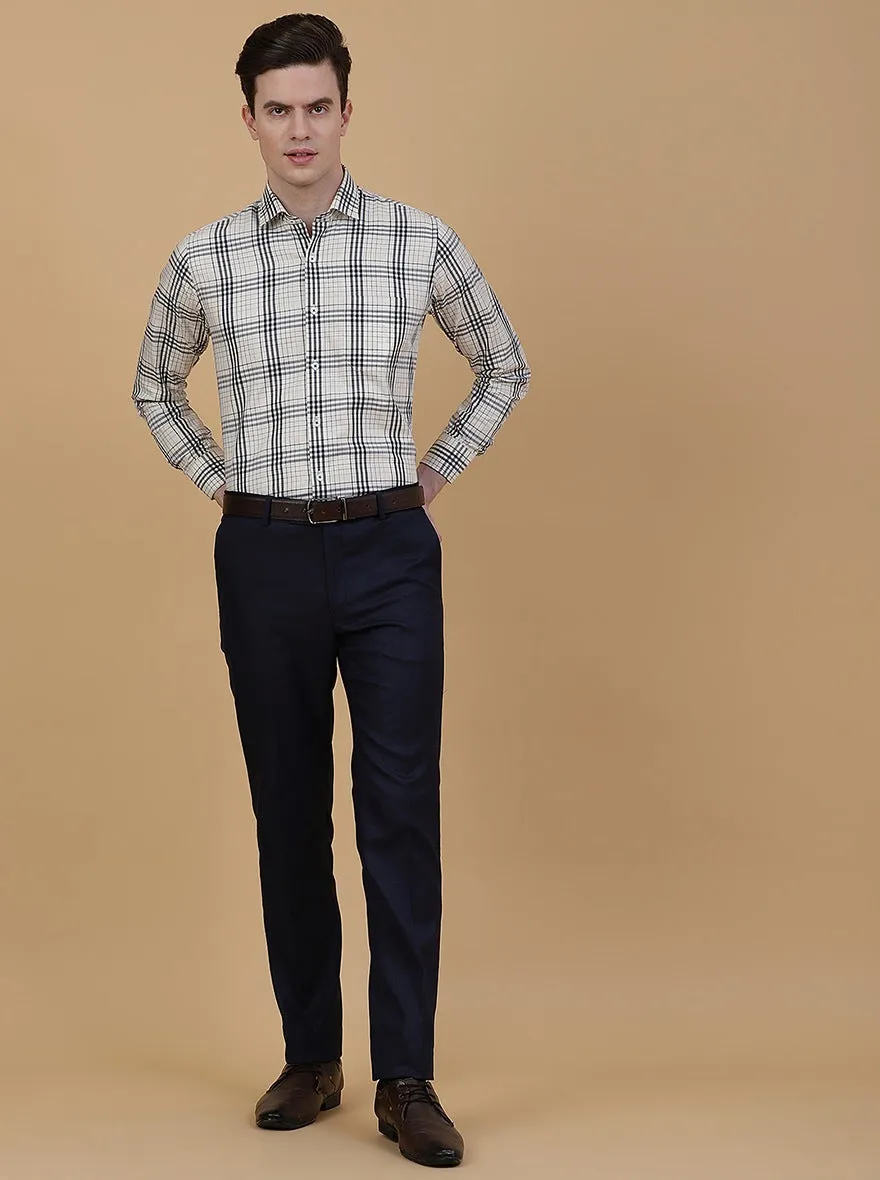 Navy Blue Solid Slim Fit Formal Trouser | Greenfibre
