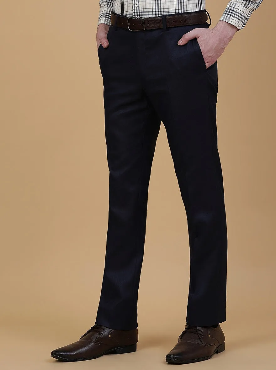 Navy Blue Solid Slim Fit Formal Trouser | Greenfibre