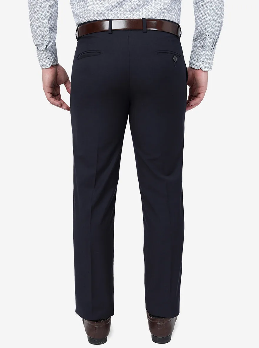 Navy Blue Solid Slim Fit Formal Trouser | Greenfibre