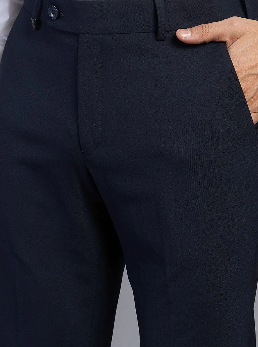 Navy Blue Solid Slim Fit Formal Trouser | JB Studio