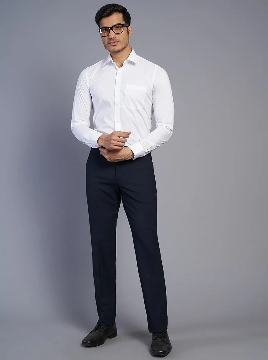 Navy Blue Solid Slim Fit Formal Trouser | JB Studio