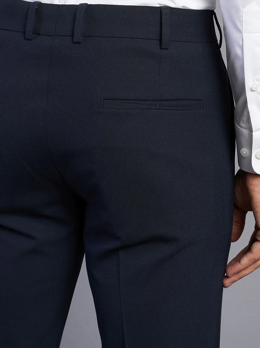 Navy Blue Solid Slim Fit Formal Trouser | JB Studio