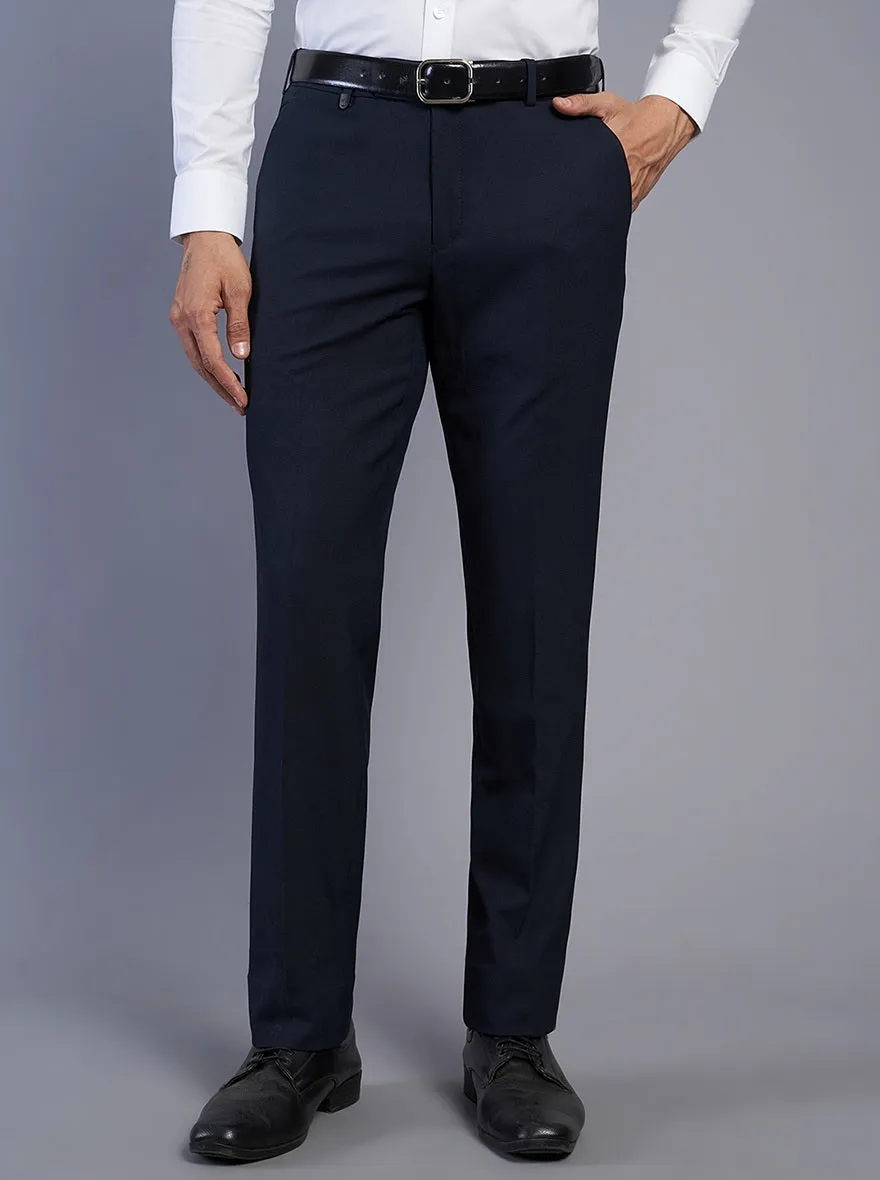 Navy Blue Solid Slim Fit Formal Trouser | JB Studio