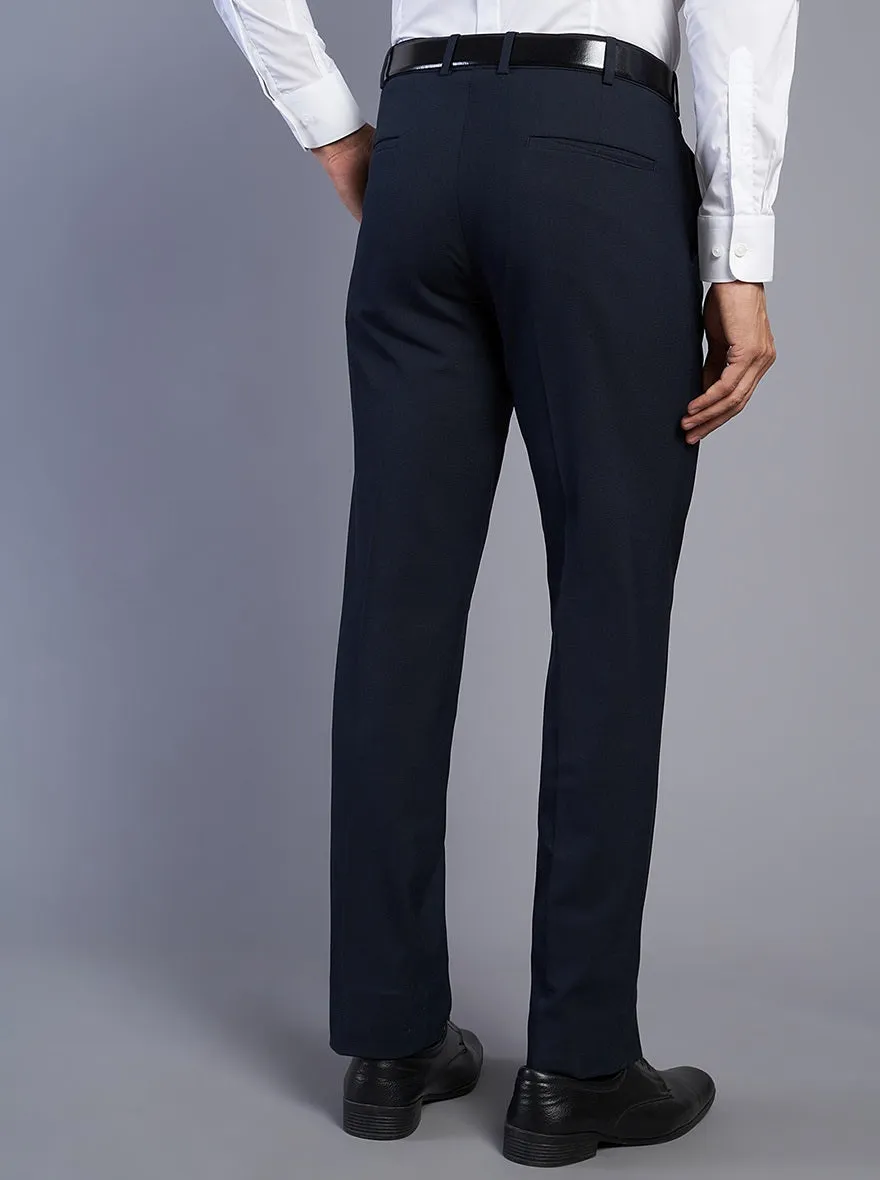 Navy Blue Solid Slim Fit Formal Trouser | JB Studio