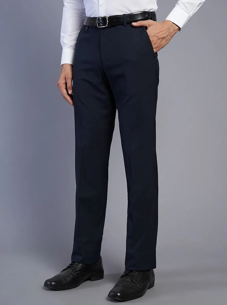 Navy Blue Solid Slim Fit Formal Trouser | JB Studio
