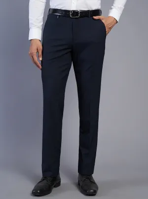 Navy Blue Solid Slim Fit Formal Trouser | JB Studio