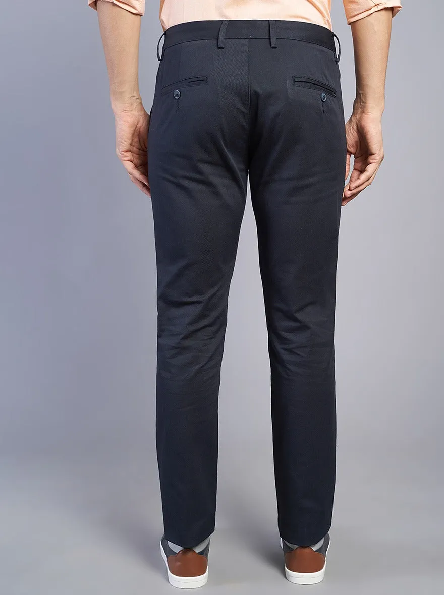 Navy Blue Solid Super Slim Fit Casual Trouser | Greenfibre