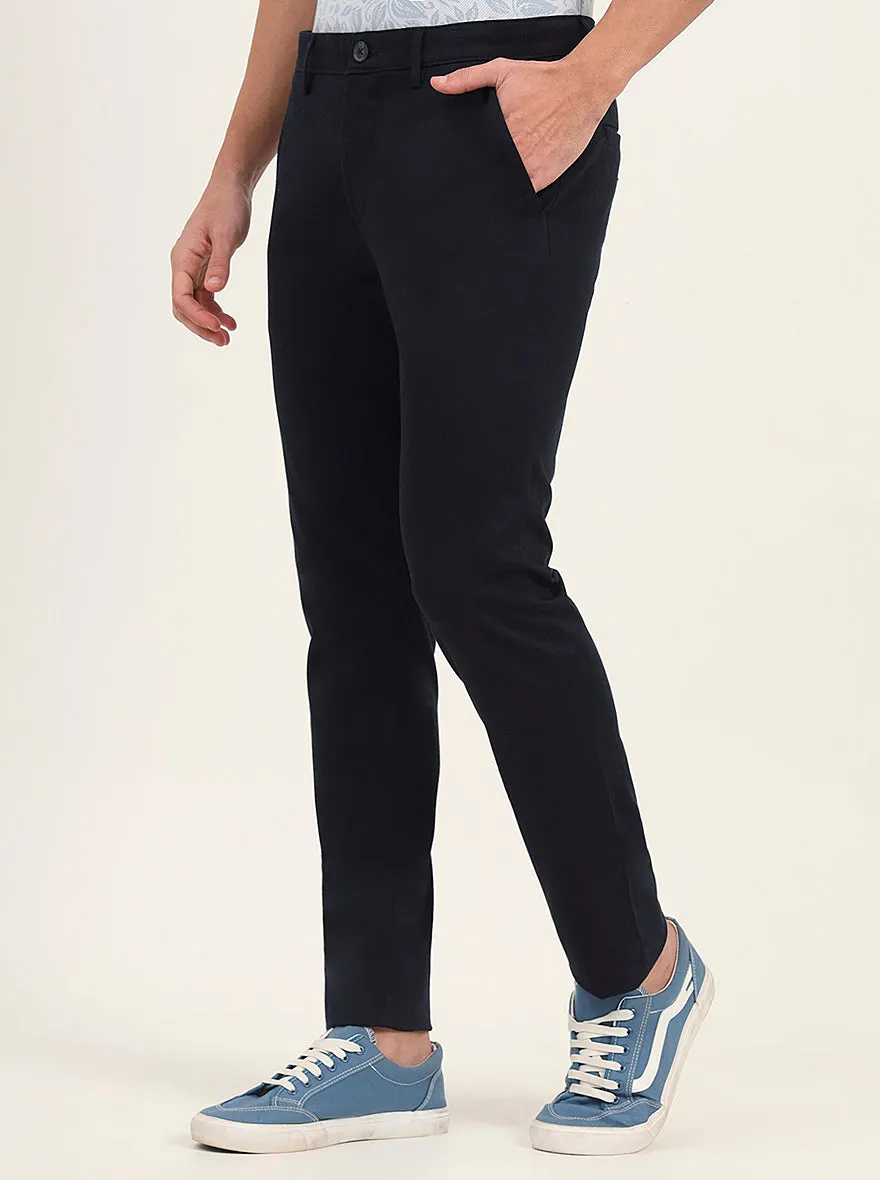 Navy Blue Solid Super Slim Fit Casual Trouser | Greenfibre