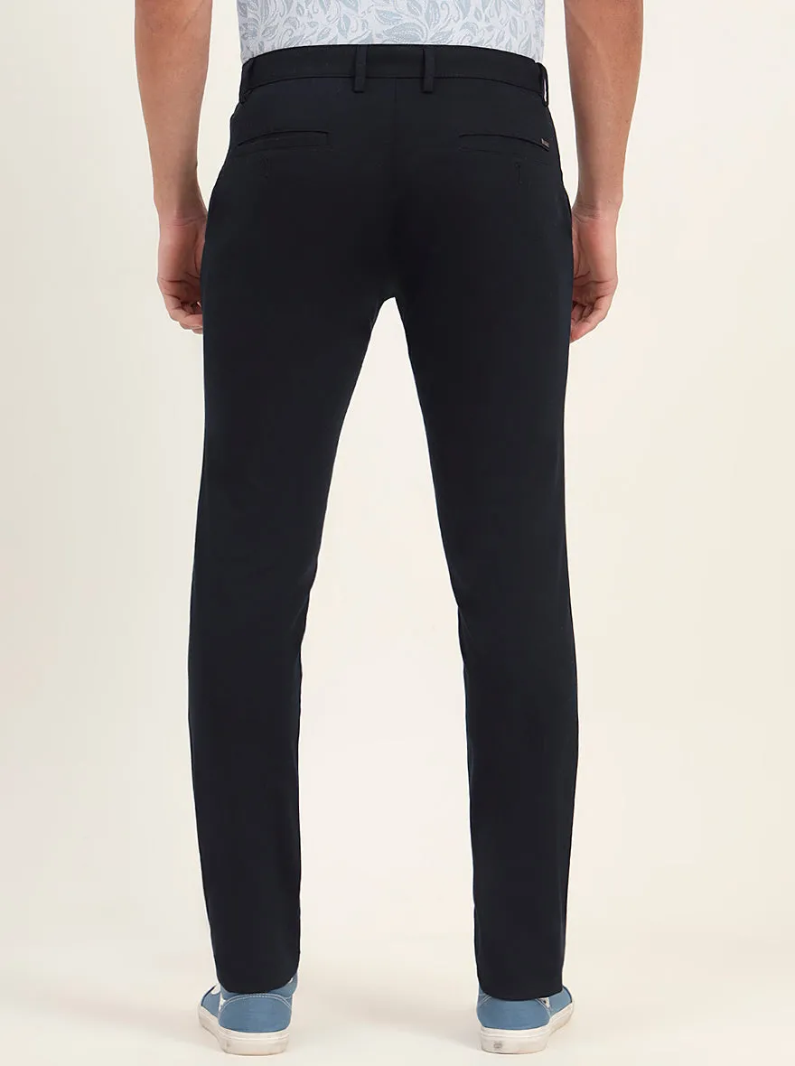 Navy Blue Solid Super Slim Fit Casual Trouser | Greenfibre