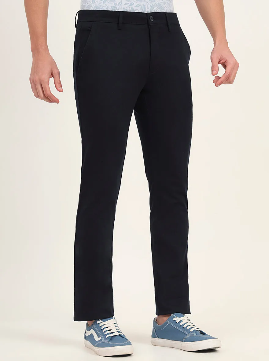 Navy Blue Solid Super Slim Fit Casual Trouser | Greenfibre