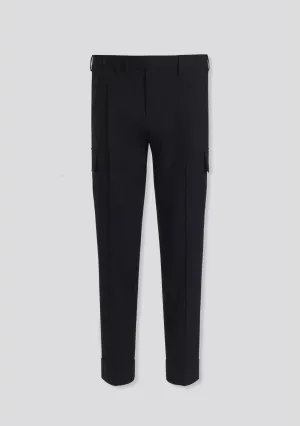 Navy Blue Virgin Wool Cargo Trousers