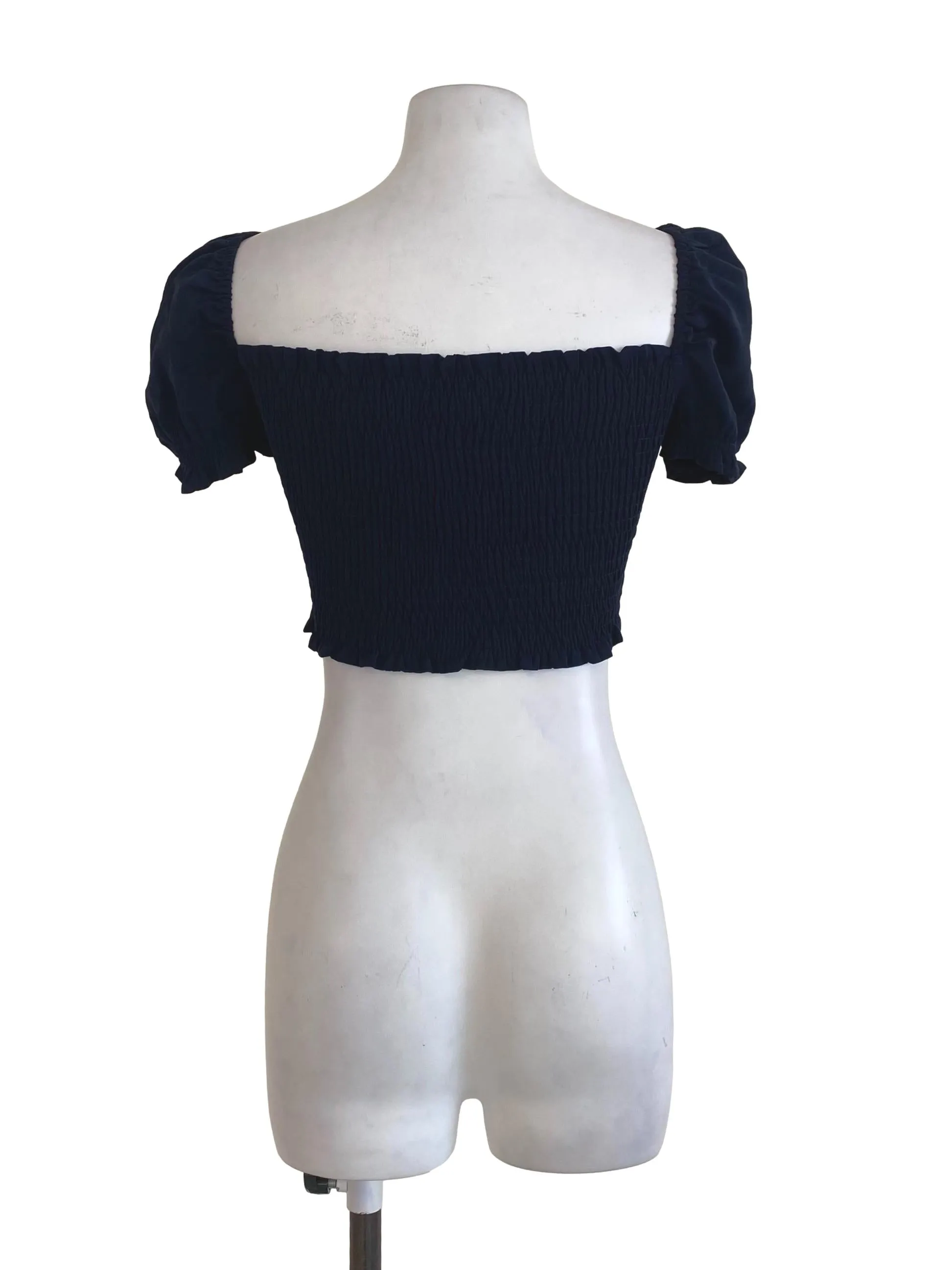 Navy Crinkle Crop Top YHF
