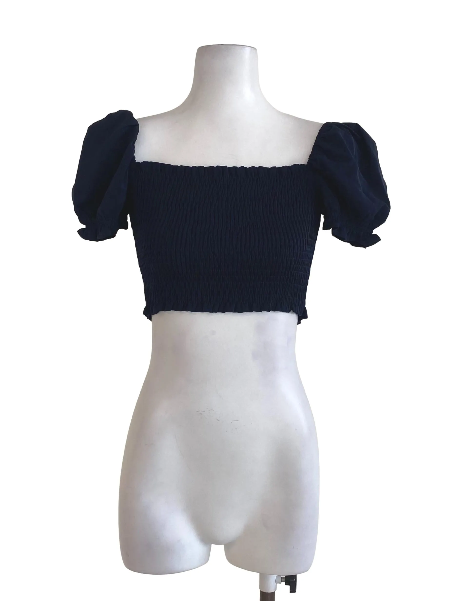 Navy Crinkle Crop Top YHF