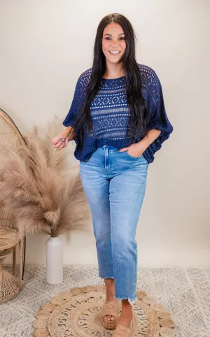 Navy Crochet Sweater