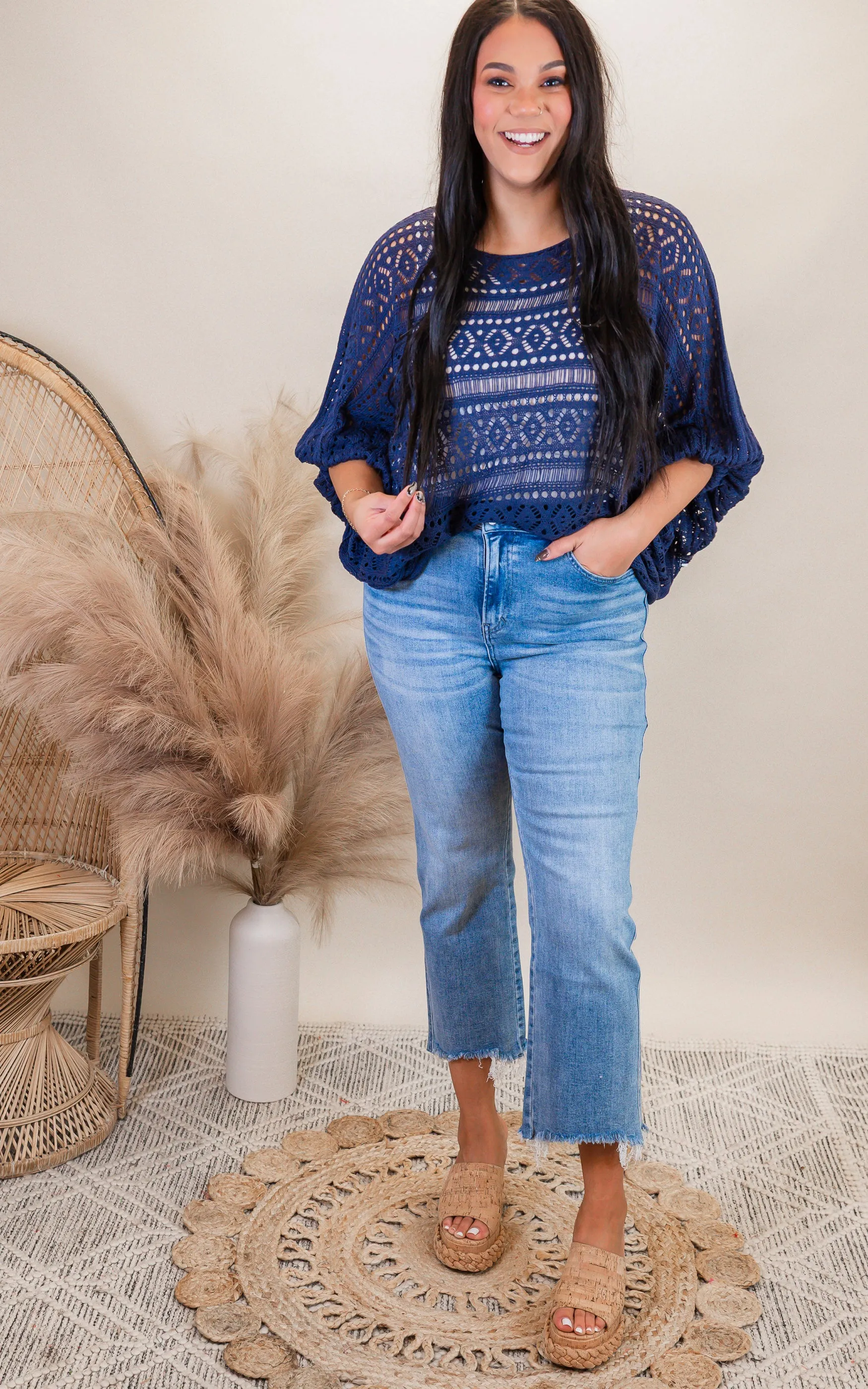 Navy Crochet Sweater