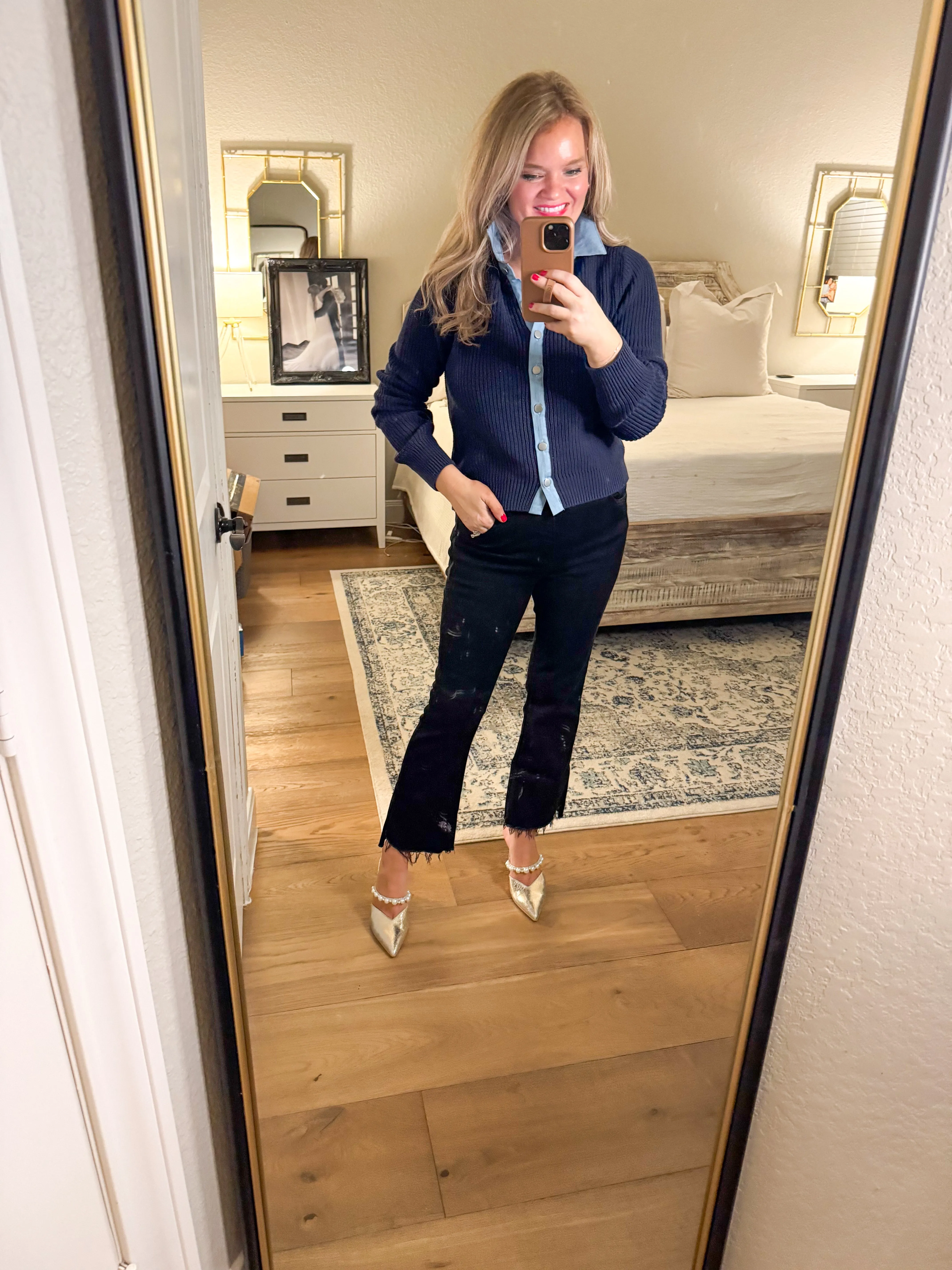Navy Denim Sweater Blouse