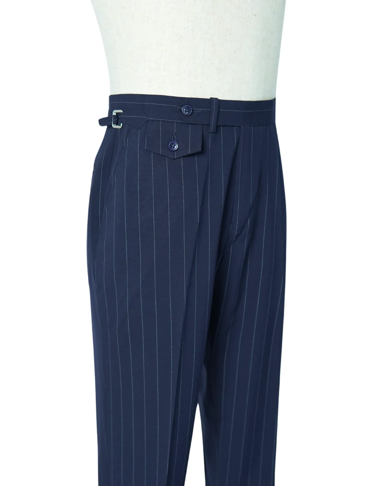 Navy Striped Single Button Formal Trouser