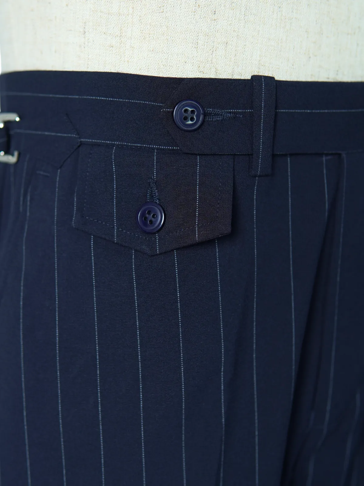 Navy Striped Single Button Formal Trouser