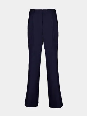 Navy Wool Tailored Pleated Trousers
