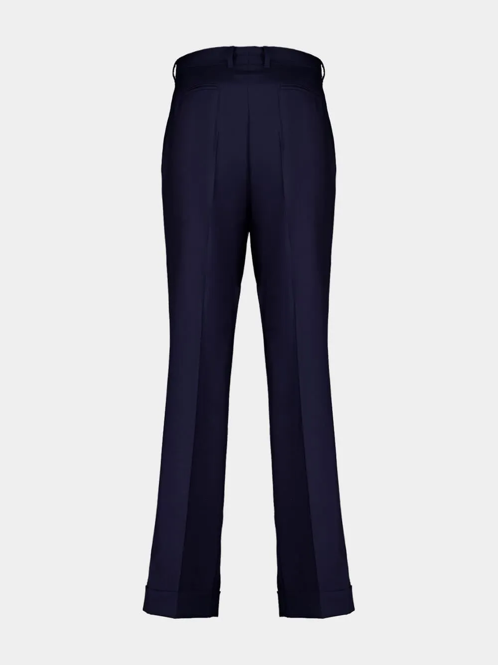 Navy Wool Tailored Pleated Trousers
