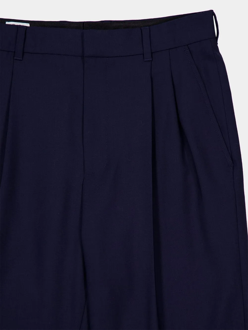 Navy Wool Tailored Pleated Trousers