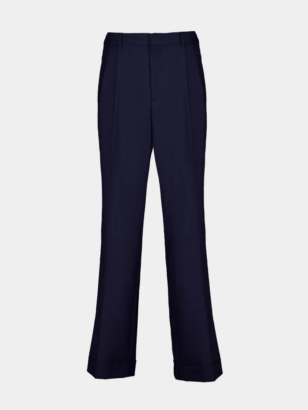 Navy Wool Tailored Pleated Trousers