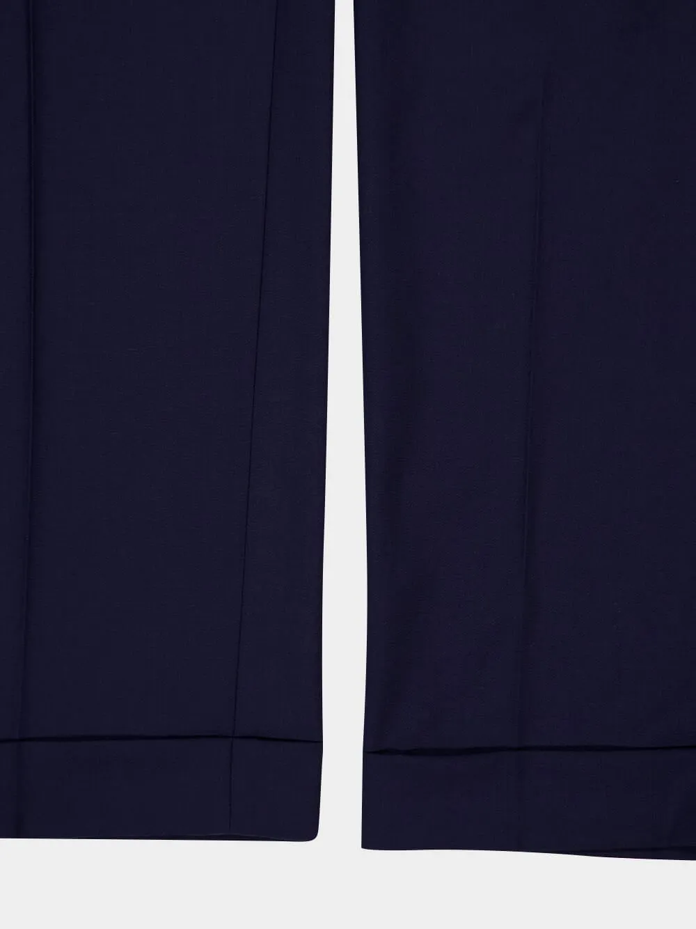Navy Wool Tailored Pleated Trousers