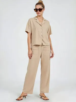 Notch Collar Linen Button Down Shirt