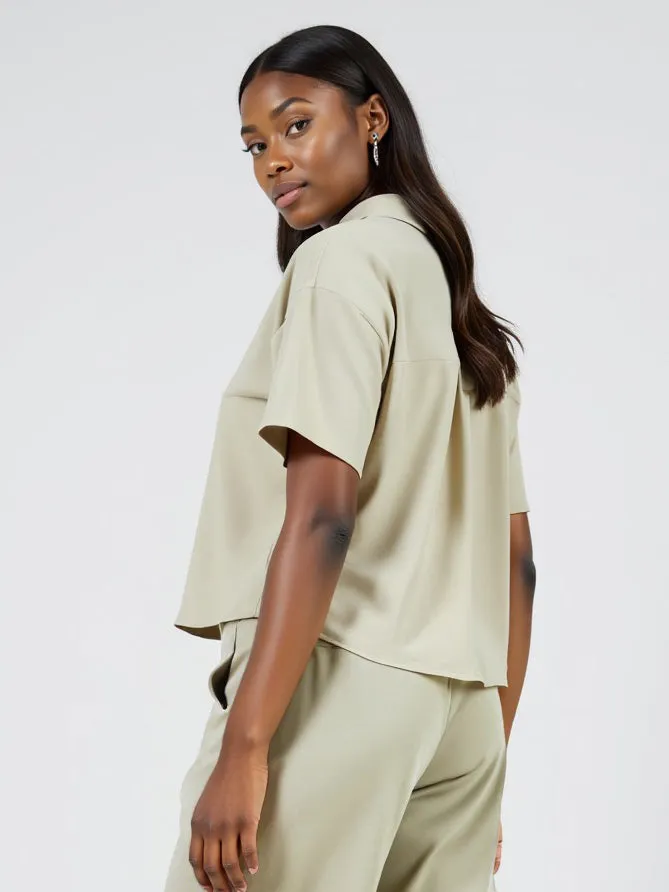 Notch Collar Linen Button Down Shirt