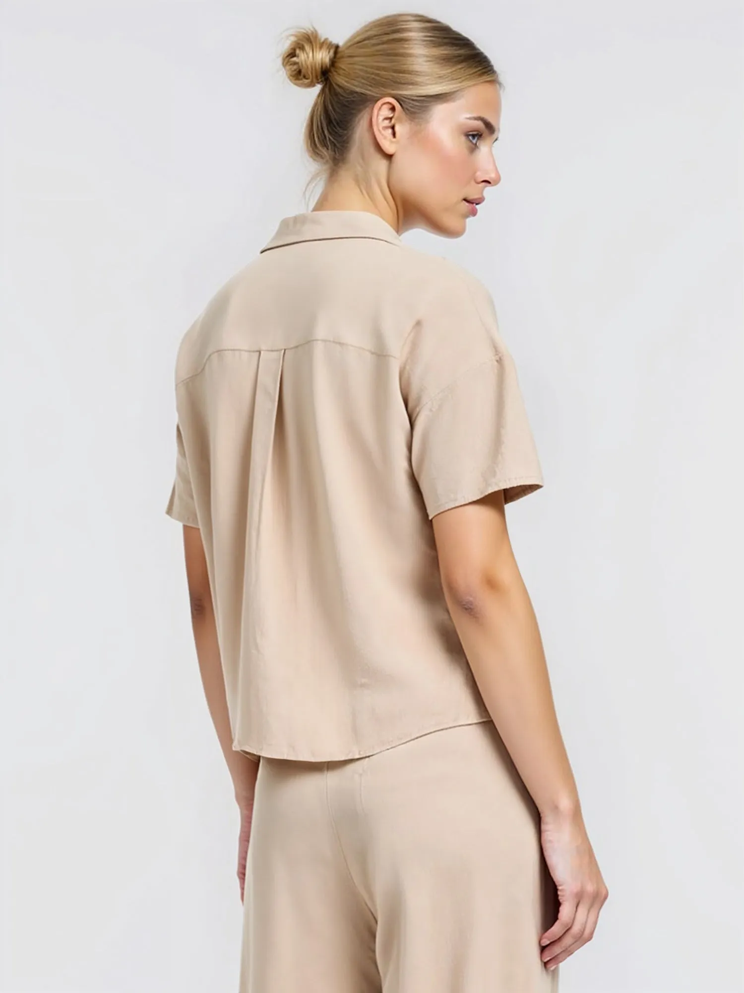 Notch Collar Linen Button Down Shirt