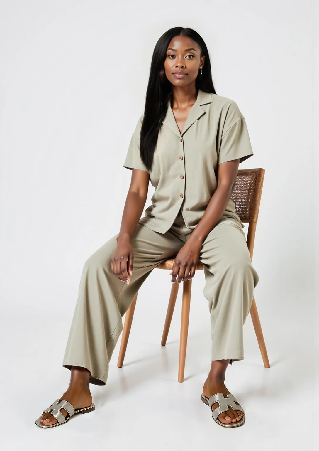 Notch Collar Linen Button Down Shirt