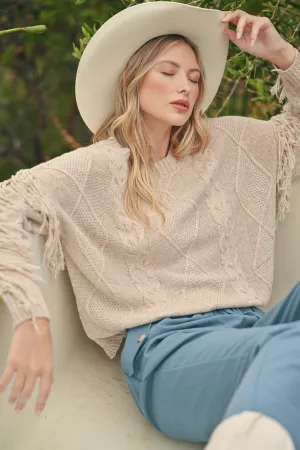 Oatmeal Weave Fringe Sweater