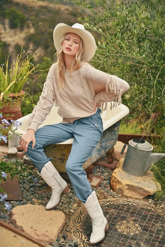 Oatmeal Weave Fringe Sweater