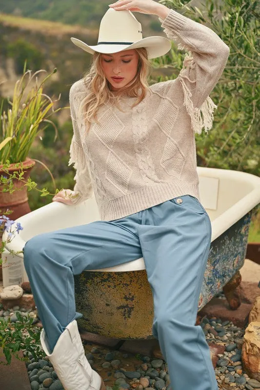 Oatmeal Weave Fringe Sweater