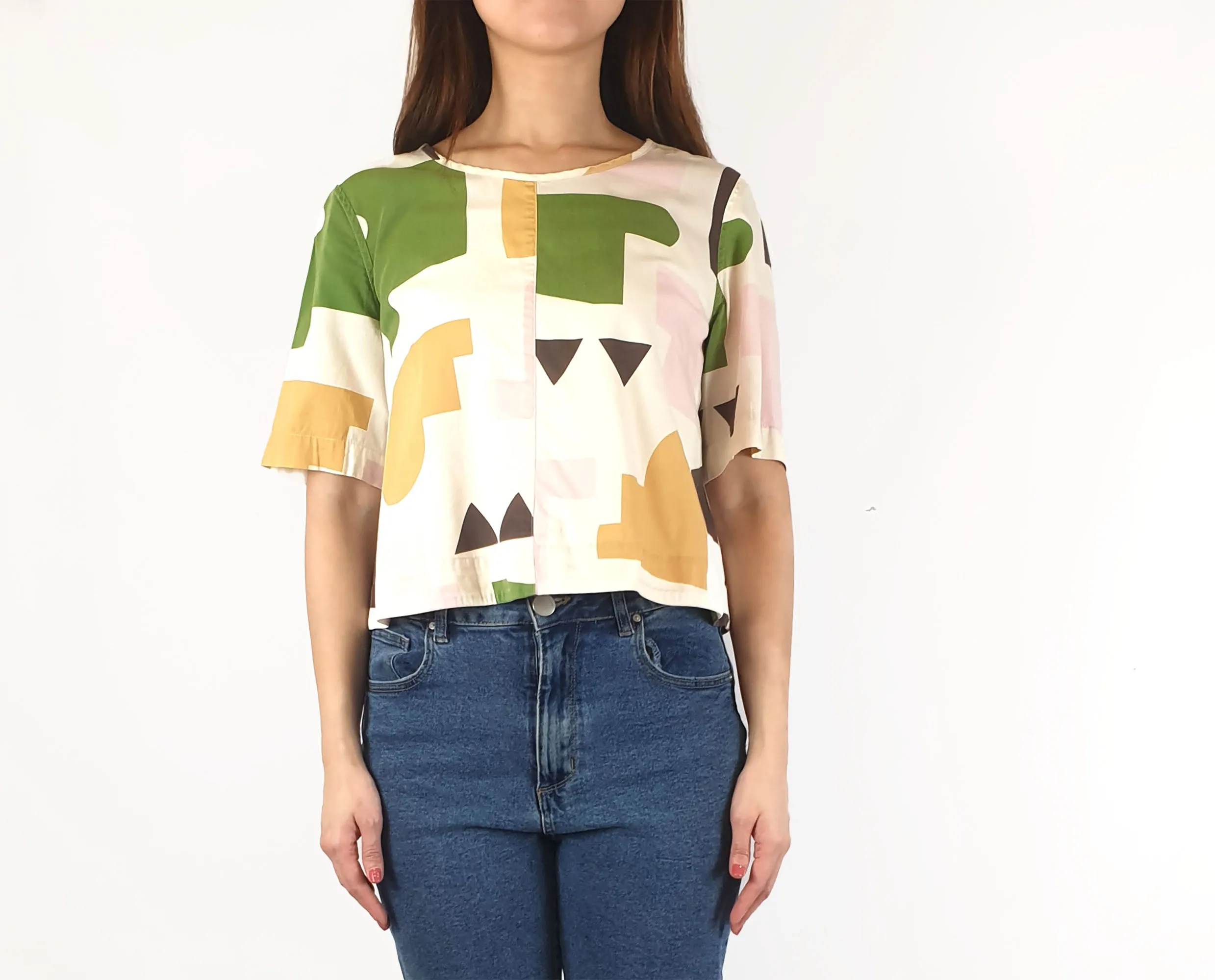 Obus cropped unique print top size 2, best fits 10