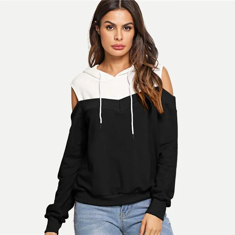 Off Duty Cold-Shoulder Hooded Sweater