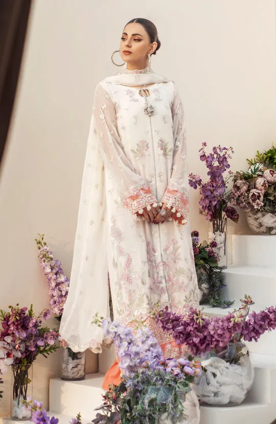Off White Embroidered Long Pakistani Salwar Kameez with Dupatta