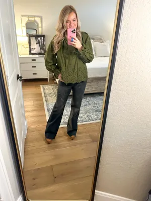 Olive Cotton Eyelet Blouse