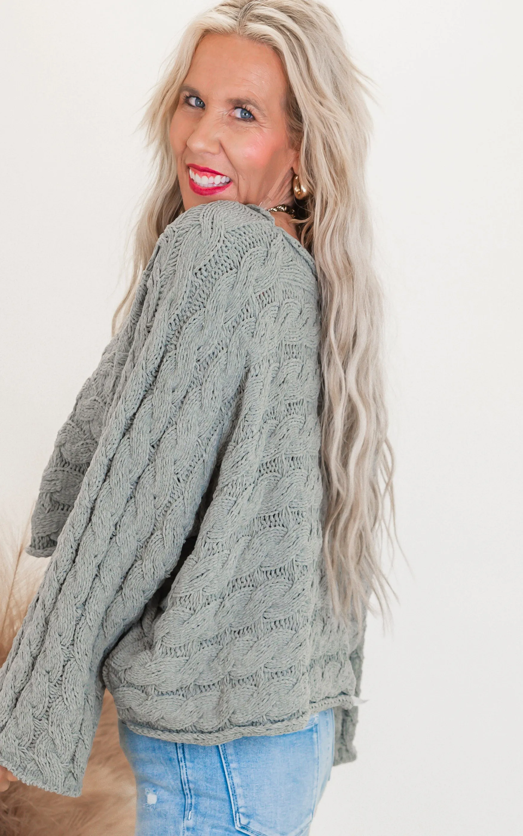 Olive Cropped Solid Knit Sweater | POL