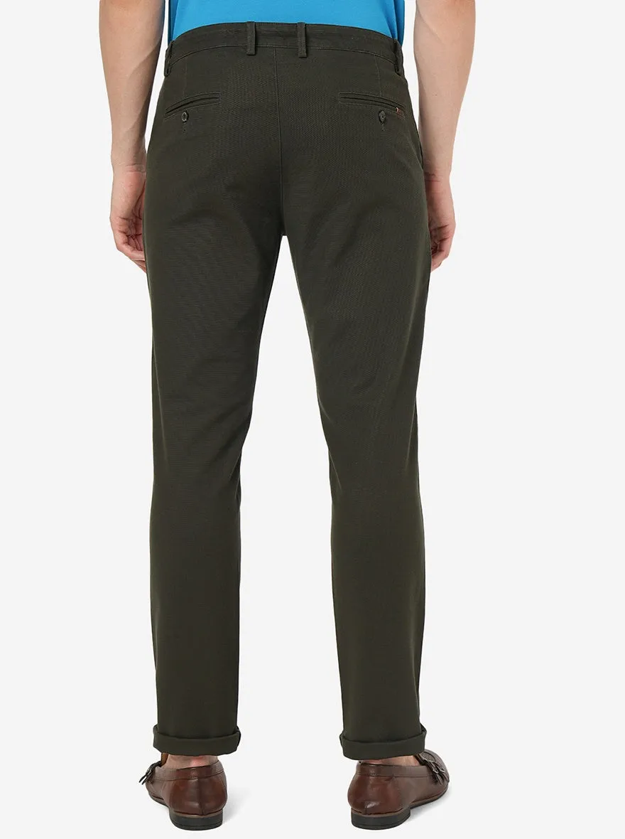 Olive Green Solid Uno Fit Casual Trouser | JadeBlue