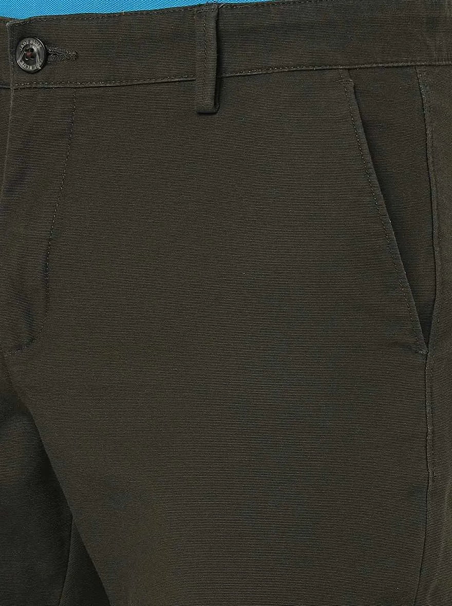 Olive Green Solid Uno Fit Casual Trouser | JadeBlue
