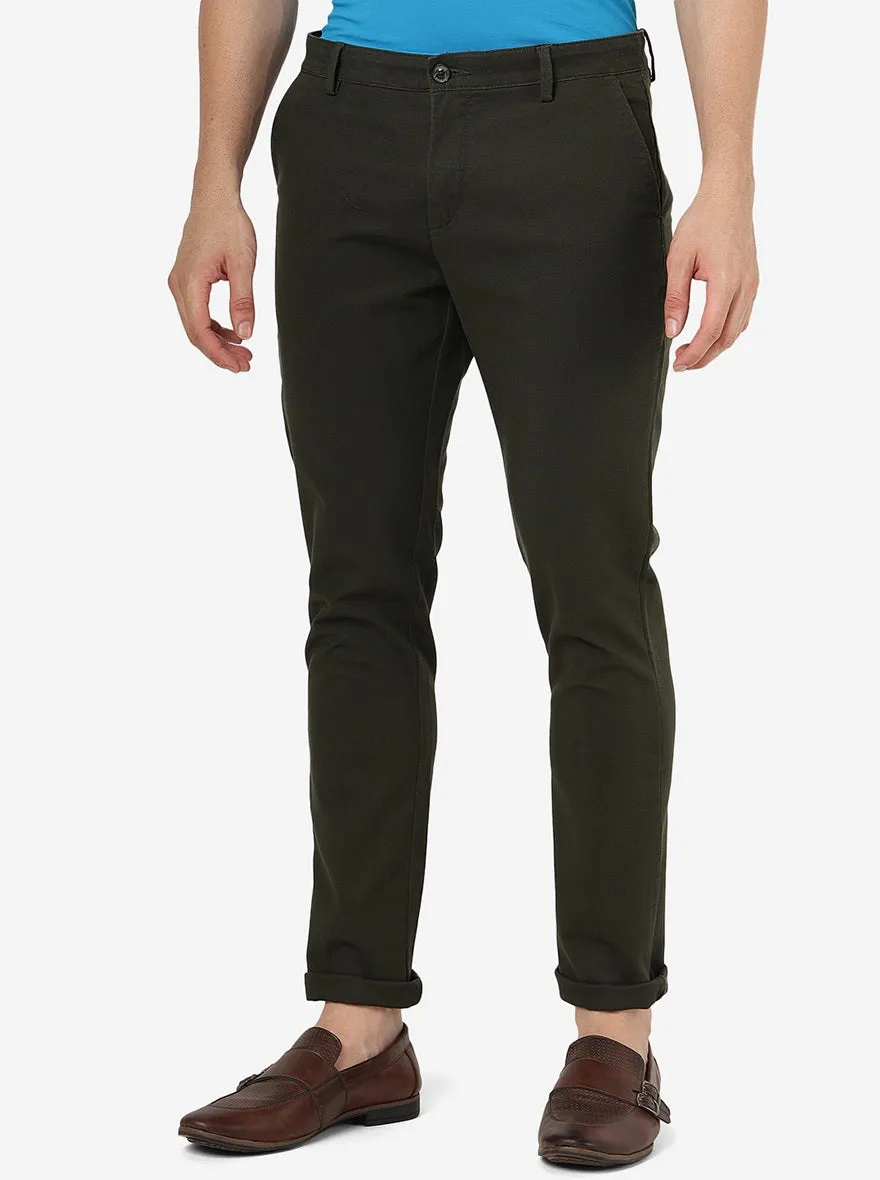 Olive Green Solid Uno Fit Casual Trouser | JadeBlue