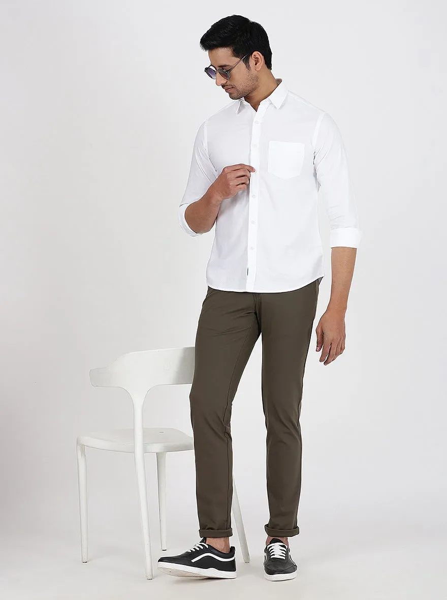 Olive Green Solid Venice Fit Casual Trouser | JadeBlue