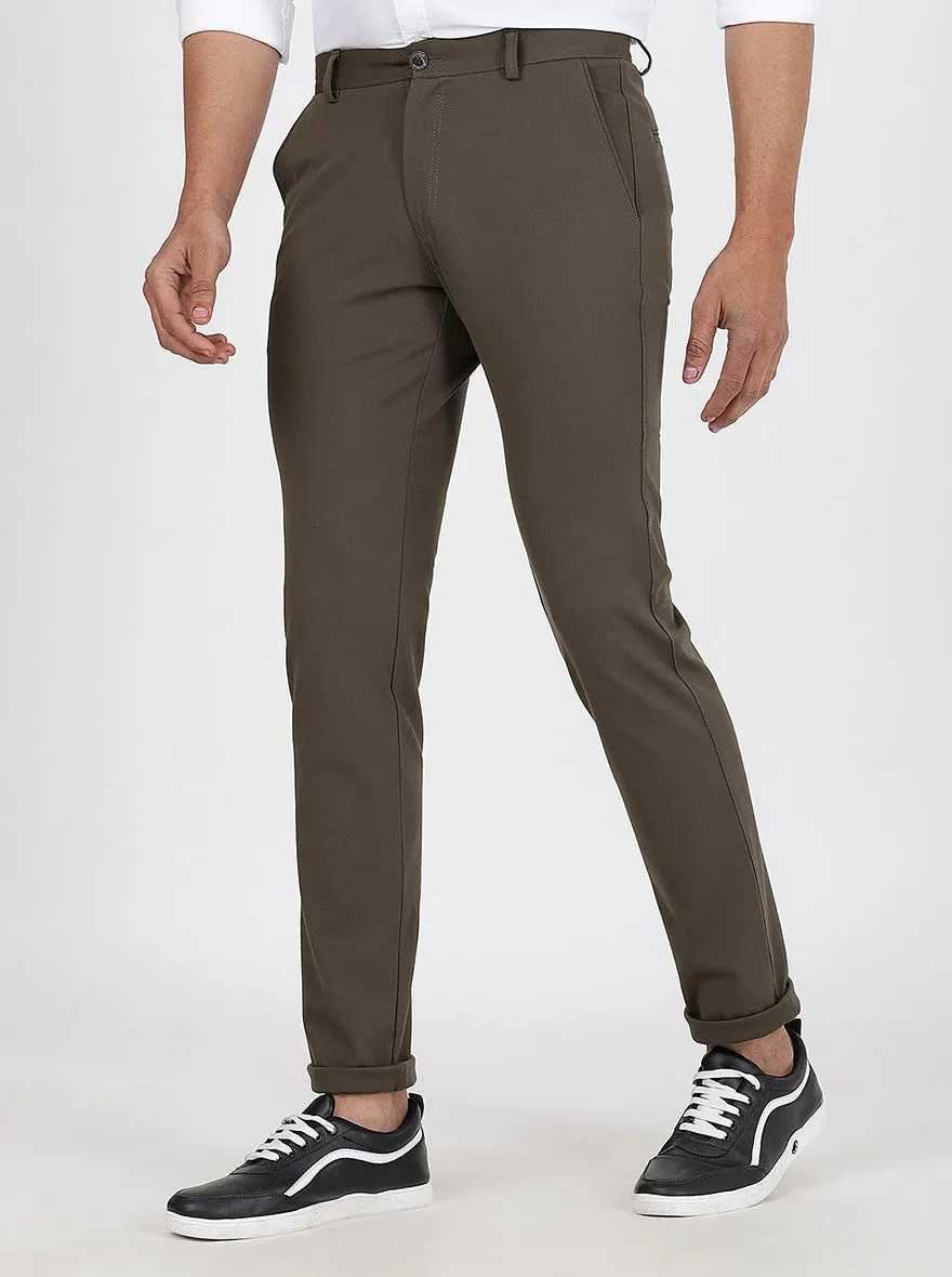 Olive Green Solid Venice Fit Casual Trouser | JadeBlue