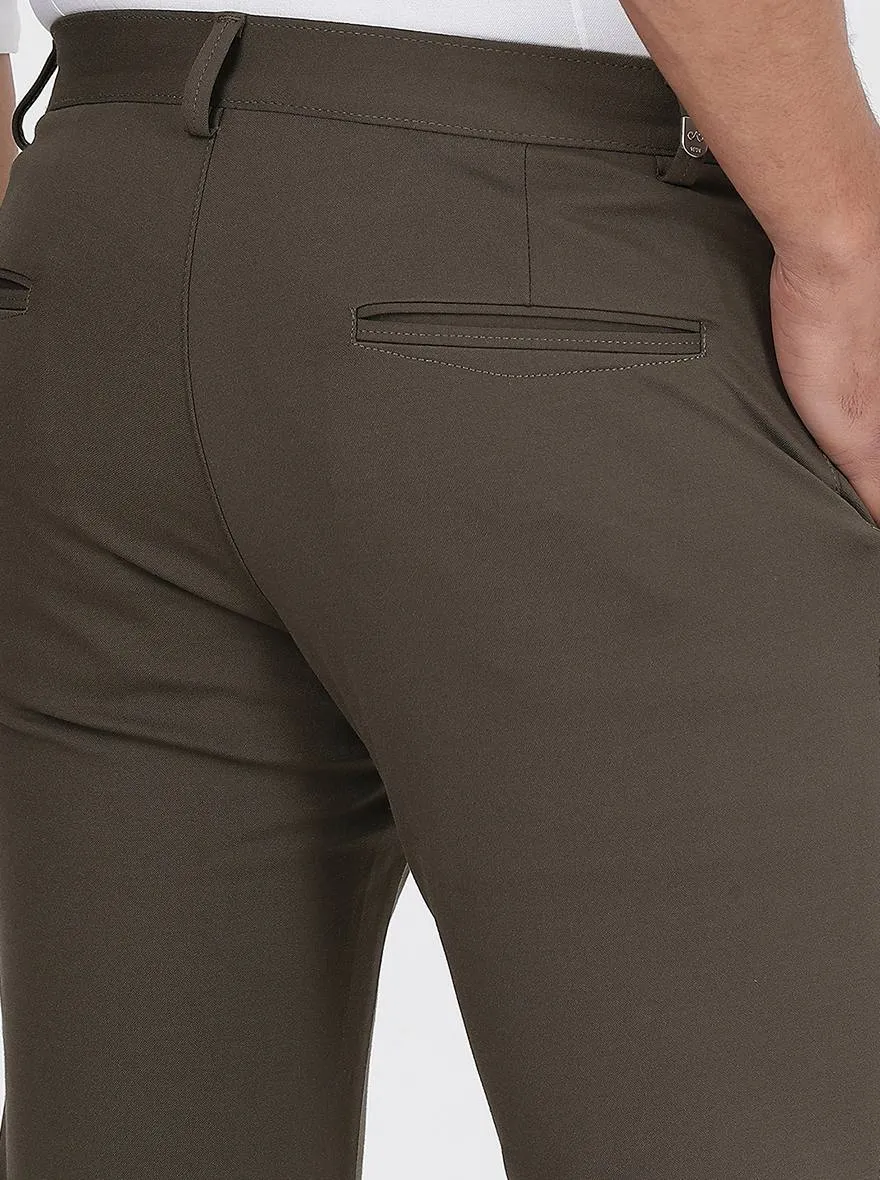 Olive Green Solid Venice Fit Casual Trouser | JadeBlue