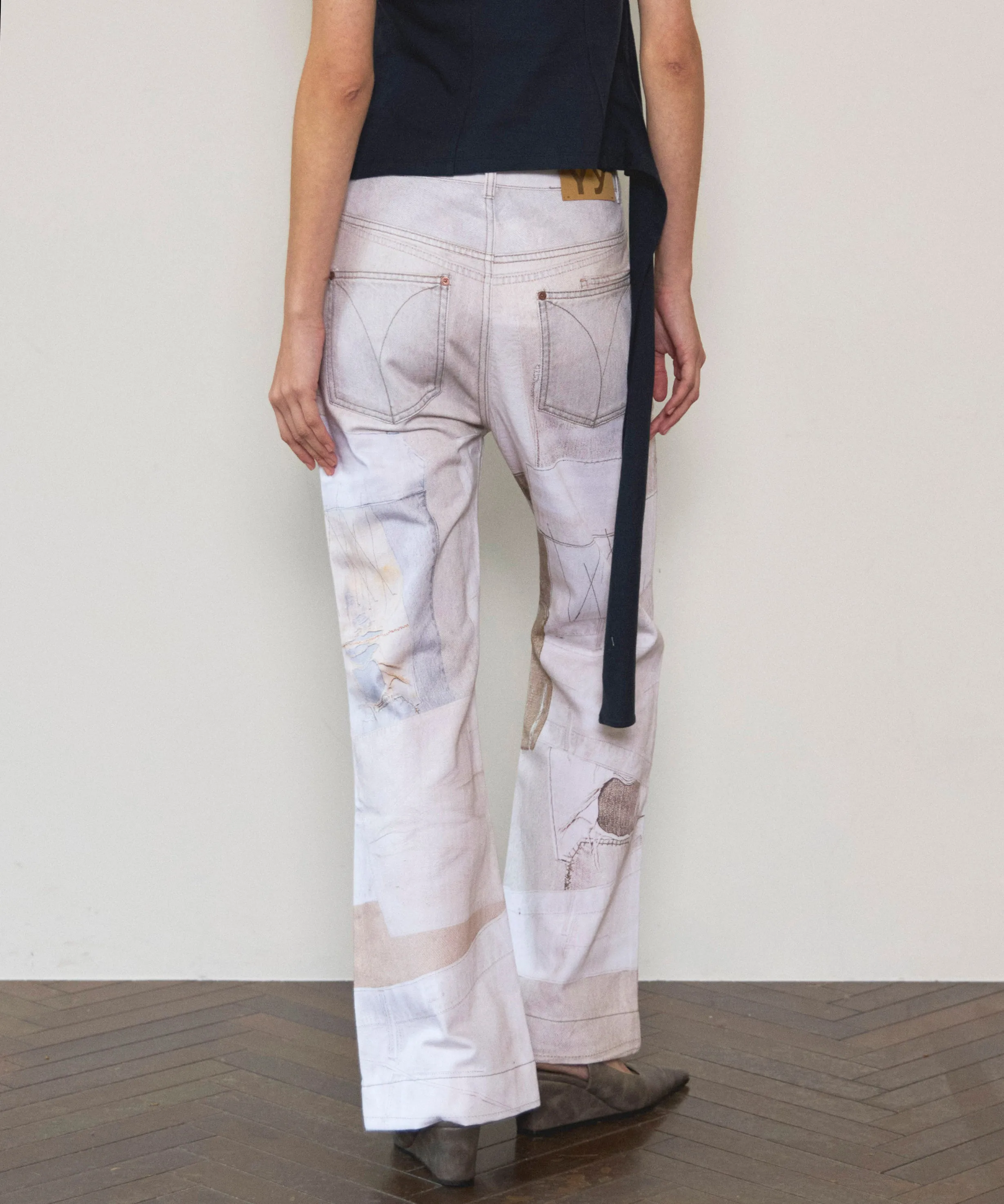 【OPEN YY】PATCHWORK EFFECT LOOSE BOOTCUT