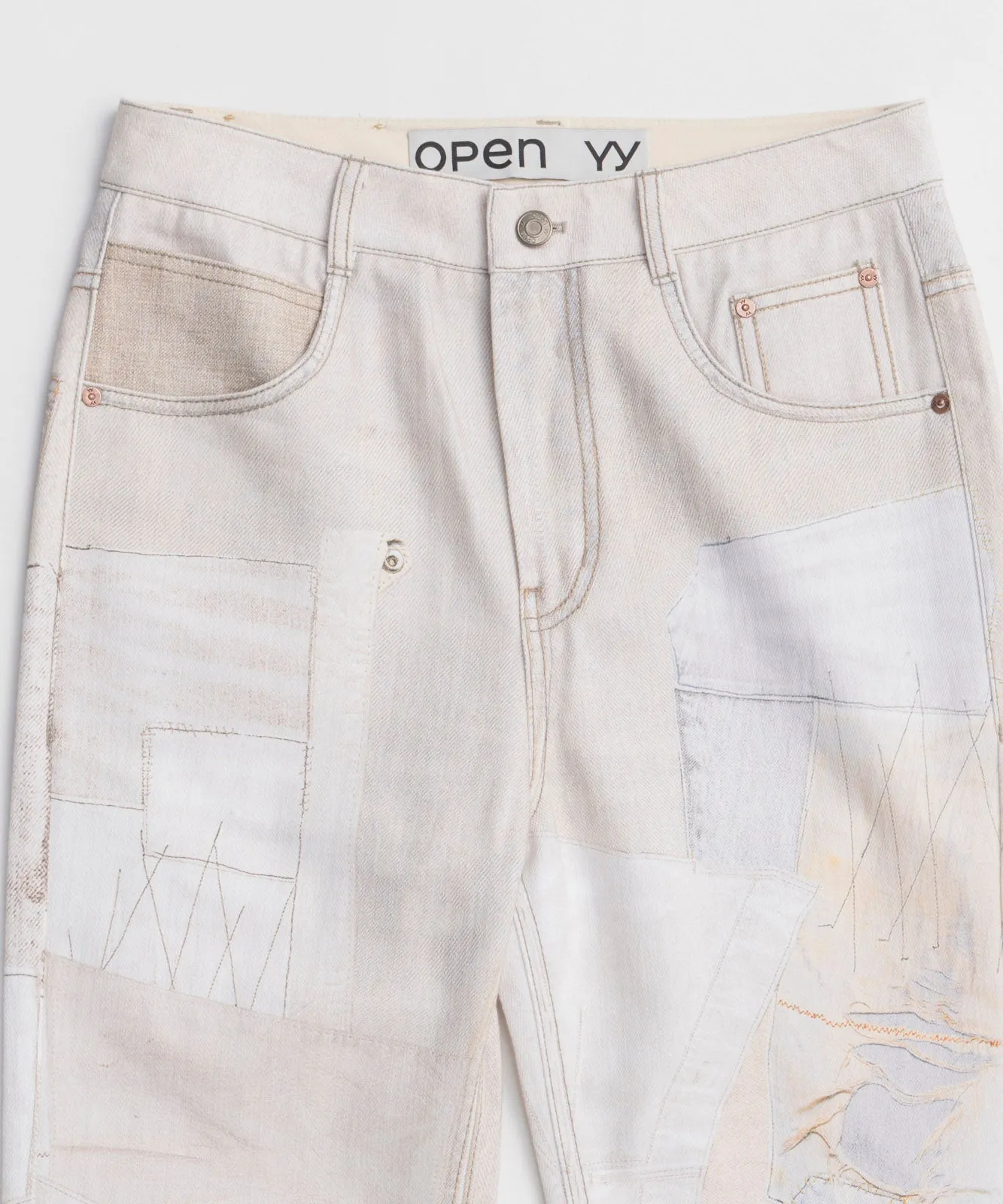 【OPEN YY】PATCHWORK EFFECT LOOSE BOOTCUT