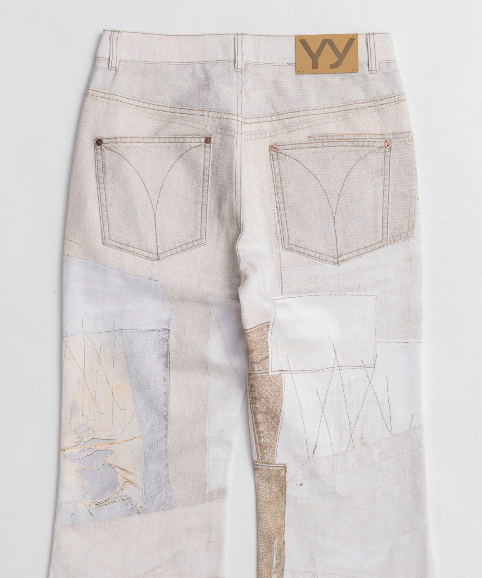 【OPEN YY】PATCHWORK EFFECT LOOSE BOOTCUT