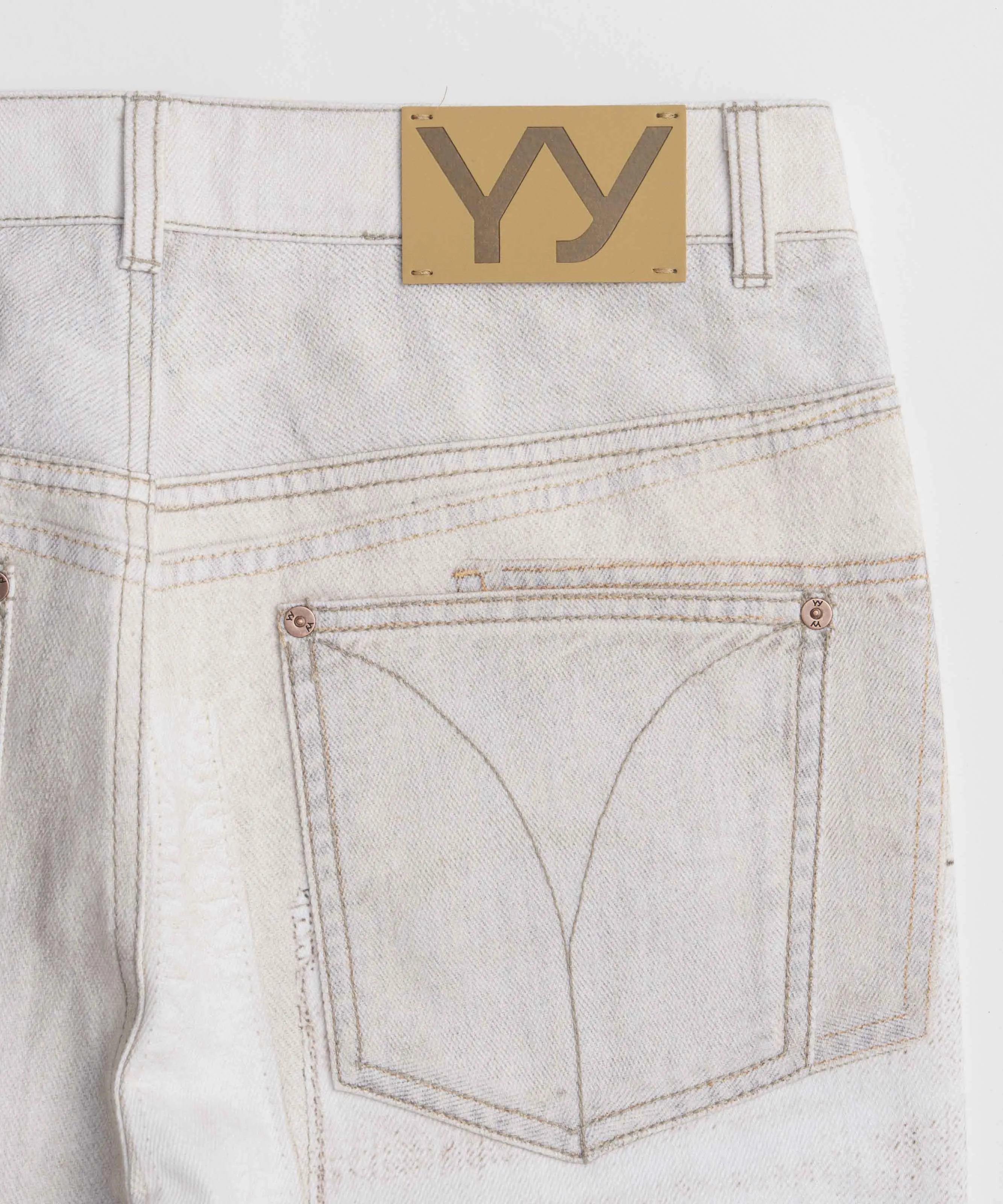 【OPEN YY】PATCHWORK EFFECT LOOSE BOOTCUT