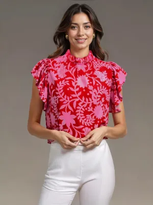Paisley Print Ruffle Top